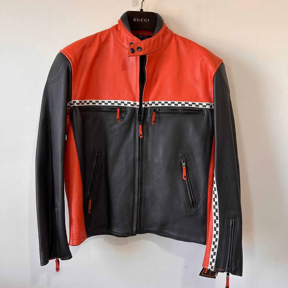 Vintage Antelope Creek Red & Black Genuine Leather Motorcycle Racing Jacket M